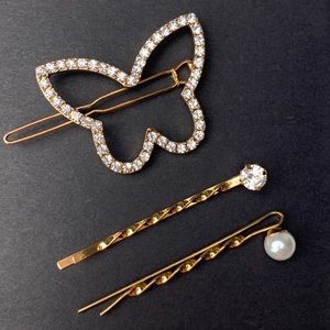 Rhinestone Butterfly & Faux Pearl Hairpins